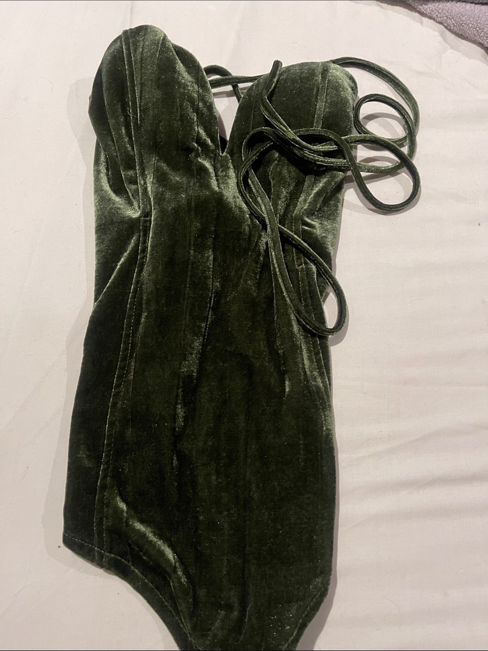 Strapless Olive Green Velvet Bodycon Dress size M never worn